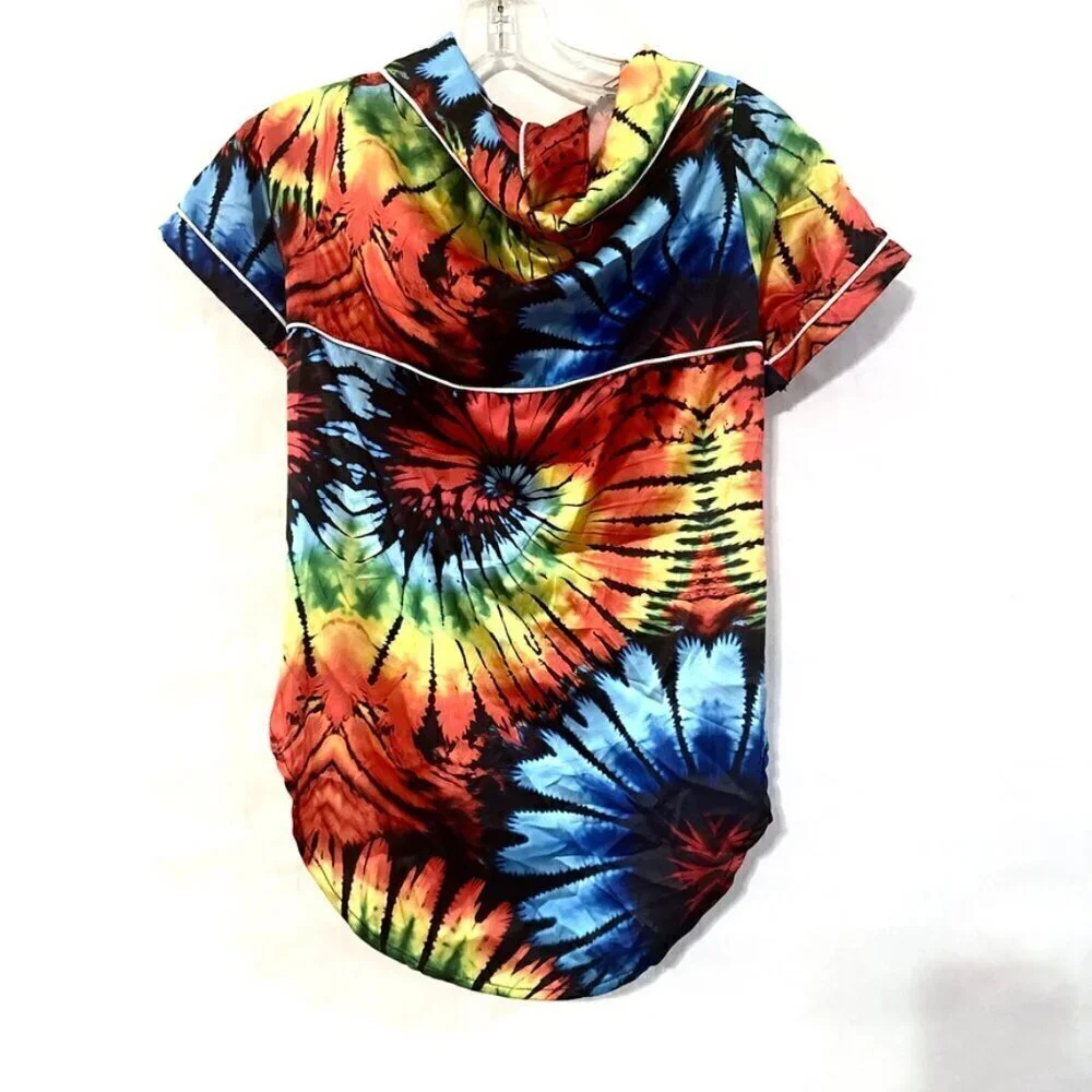 Dog Tie Dye Shirt  Satin PJS Medium  Pajamas Stocking Stuffer NWT Chest 22